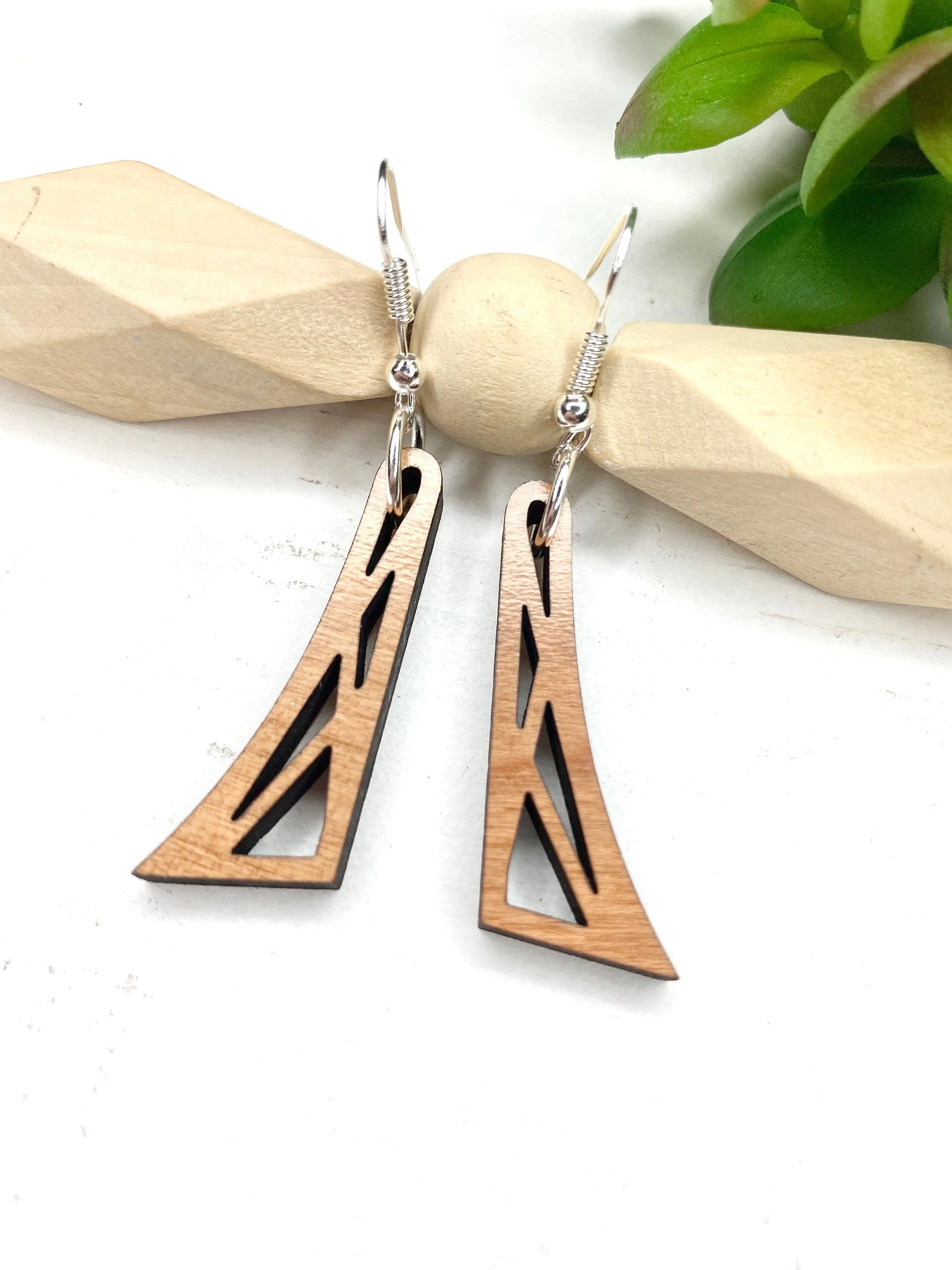 Statement Earrings, Art Nouveau, Art Deco Jewelry, Wood Dangle Earrings, Best Friend Gift