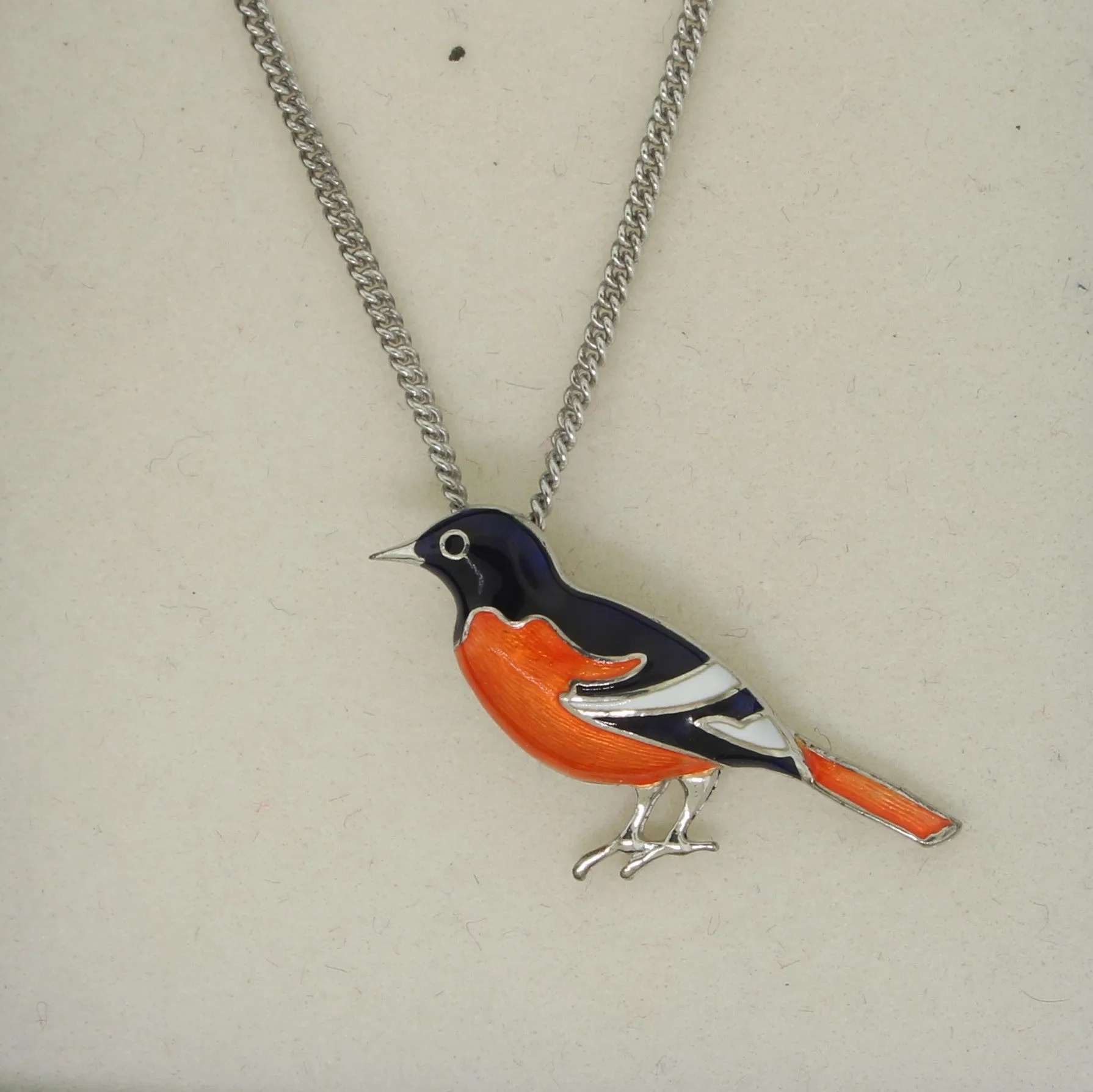 Sterling Silver Orioles Bird Pendant on Curb Chain
