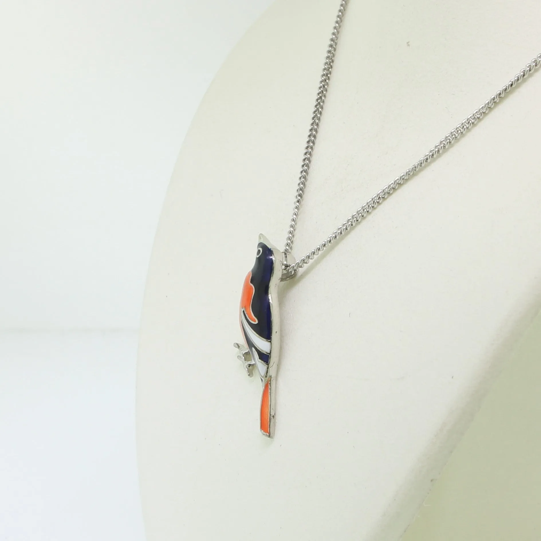 Sterling Silver Orioles Bird Pendant on Curb Chain