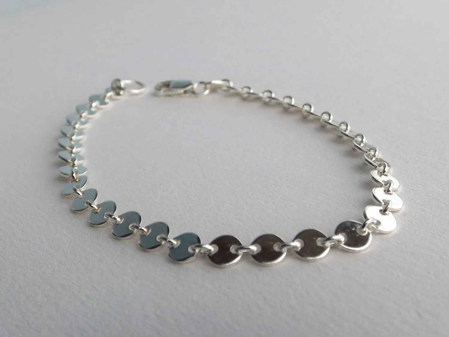 Sterling Silver Sequin Bracelet,Dainty Sterling Silver Chain Bracelet,Solid Sterling Silver Bracelet,Simple Silver Bracelet,Layer Bracelet