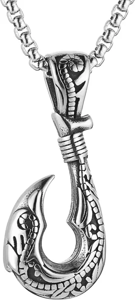 STWTR Men's and Women's fishhook Necklace Stainless Steel Hawaiian Maui Fishhook Necklace Father's Day Hawaiian Jewelry Gift