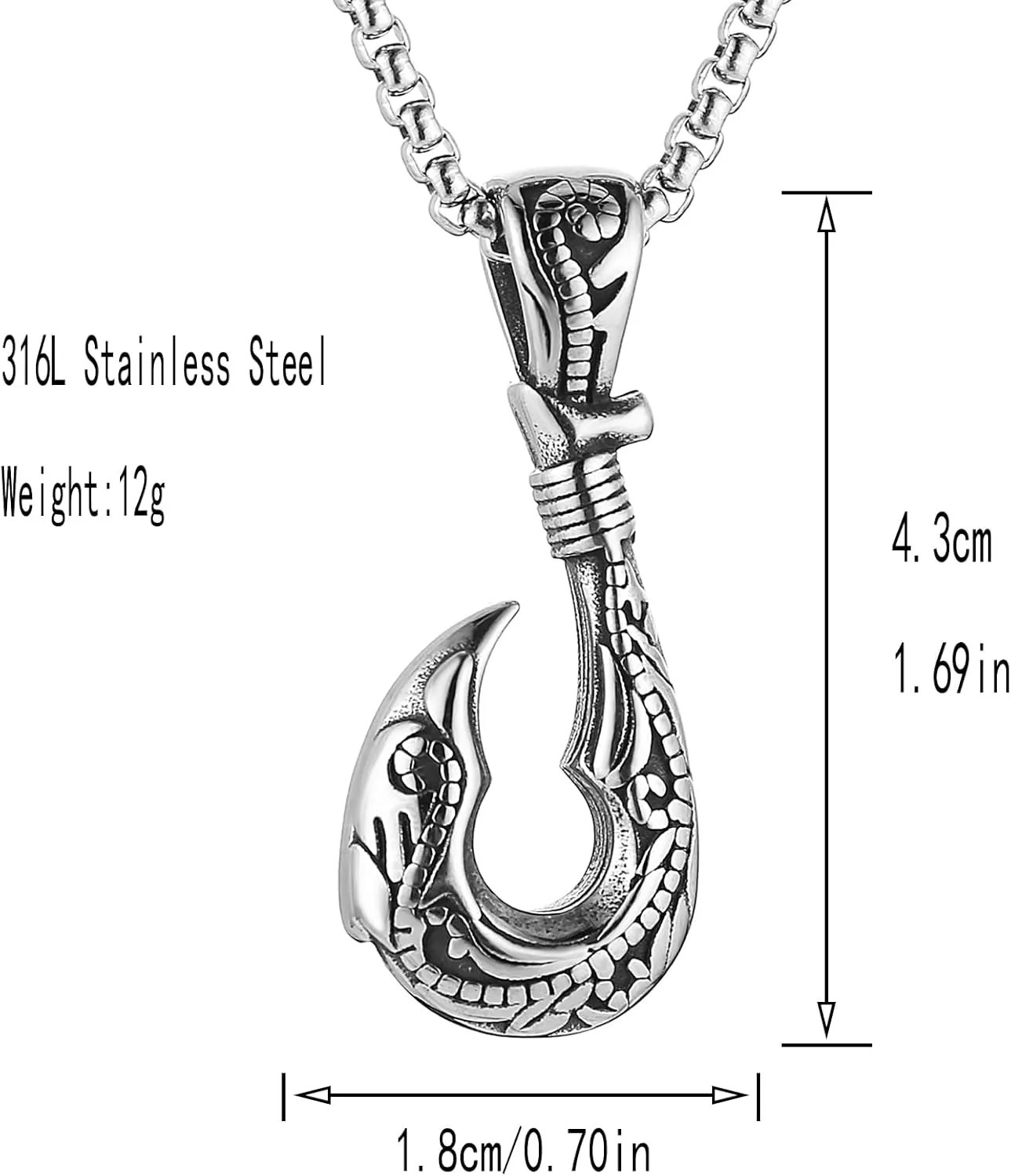 STWTR Men's and Women's fishhook Necklace Stainless Steel Hawaiian Maui Fishhook Necklace Father's Day Hawaiian Jewelry Gift