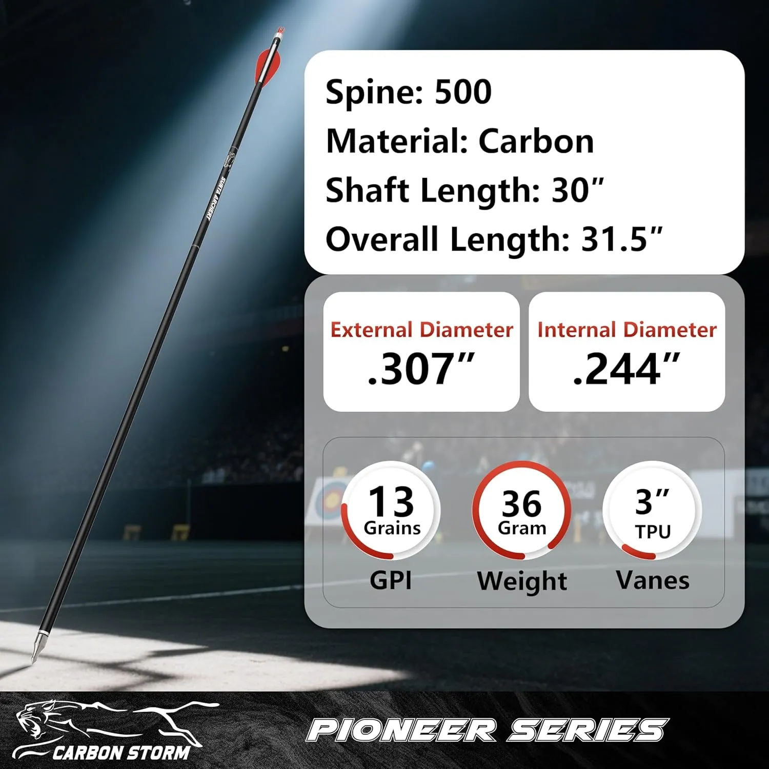 SUNYA Archery Compound Bow Arrows 12pcs Set. 30" Carbon Shaft, Spine 400 or 500 with Removable Tips
