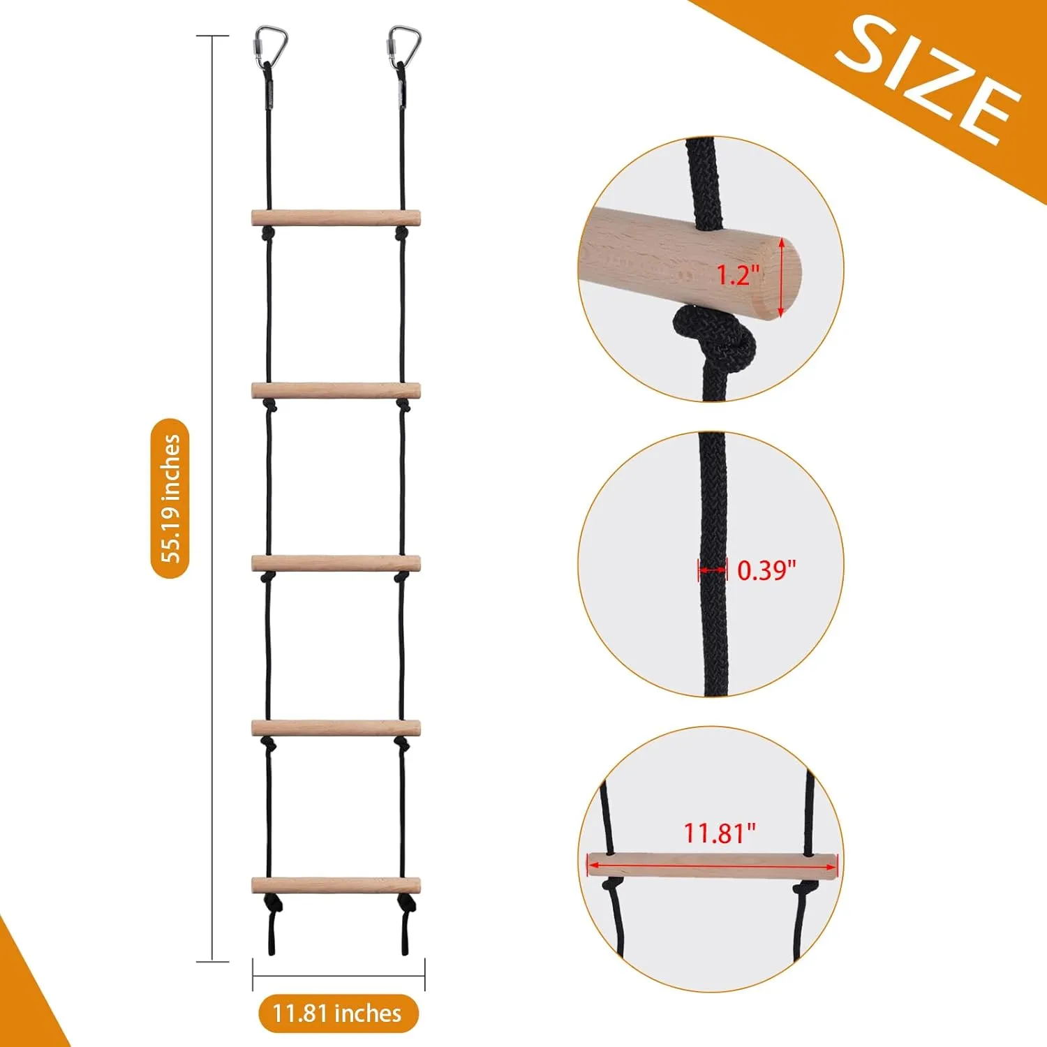 Swing Rope Ladder, Hanging Rope Ladders, Ninja Warrior Obstacle Course Accessories, Kids Climbing Game Hanging Ladder for Swing Accessories,Green (2 Hooks)