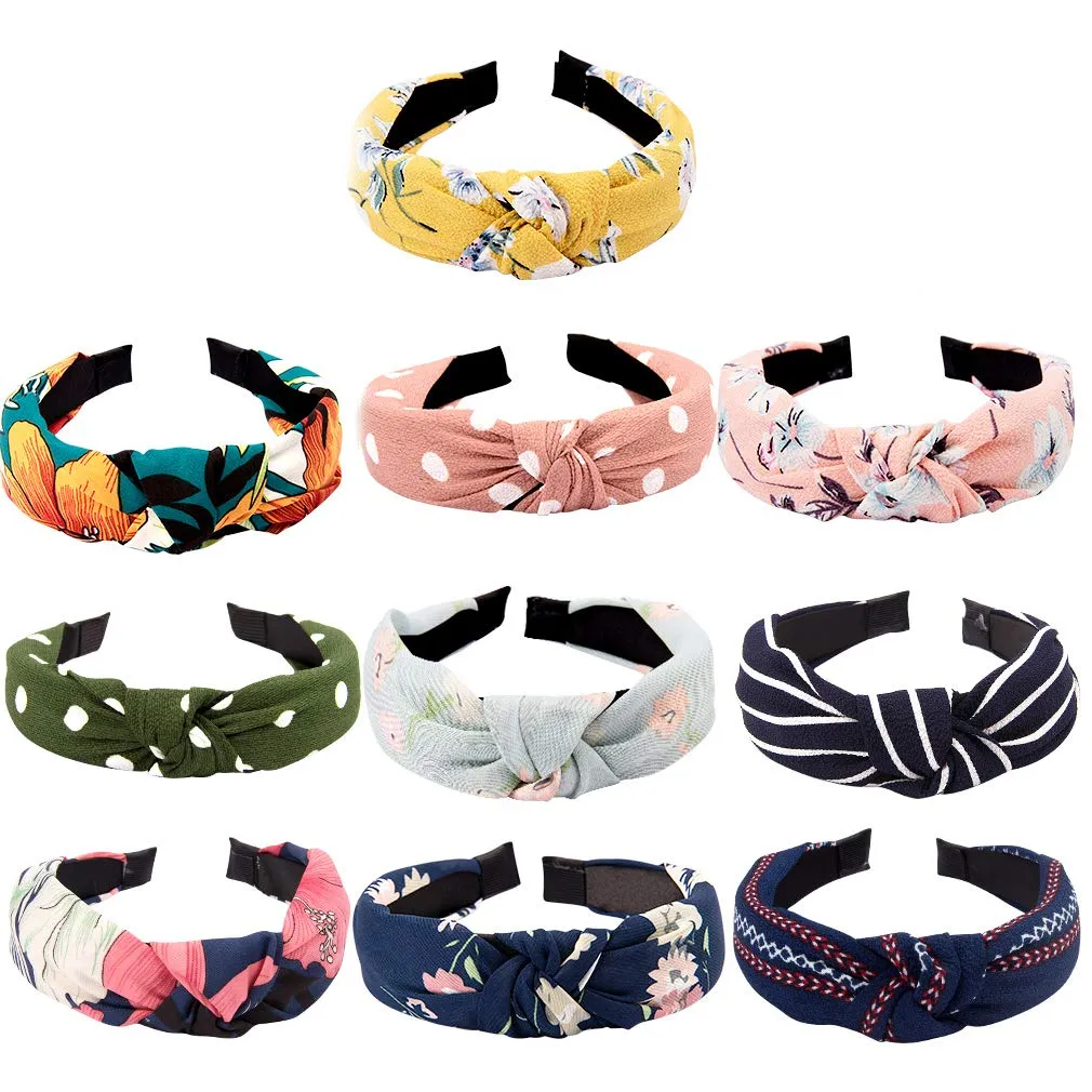 TOBATOBA 10 Piece Womens Headbands Set, Knotted & Twist Turban Wide Headbands, Summer Floral Bandana Hair Accessories
