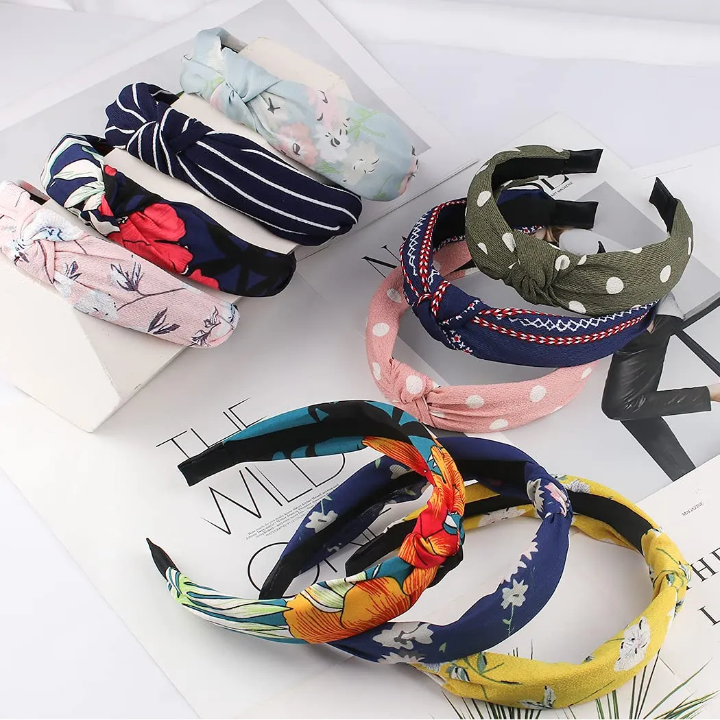 TOBATOBA 10 Piece Womens Headbands Set, Knotted & Twist Turban Wide Headbands, Summer Floral Bandana Hair Accessories