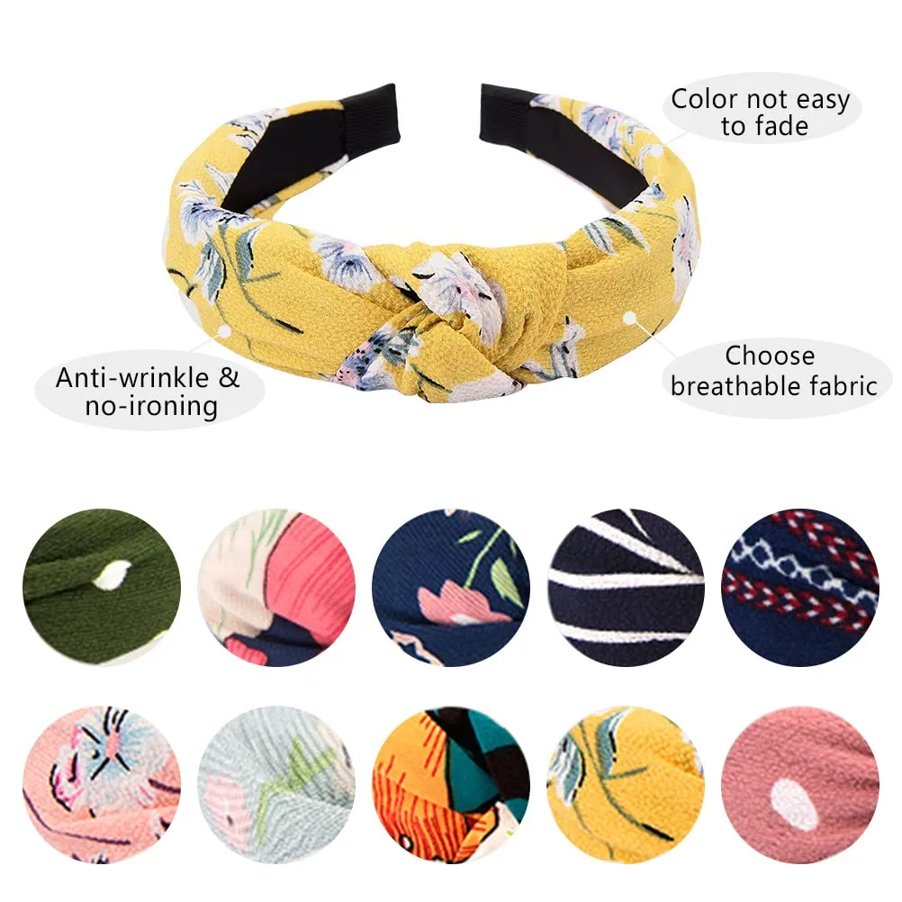 TOBATOBA 10 Piece Womens Headbands Set, Knotted & Twist Turban Wide Headbands, Summer Floral Bandana Hair Accessories