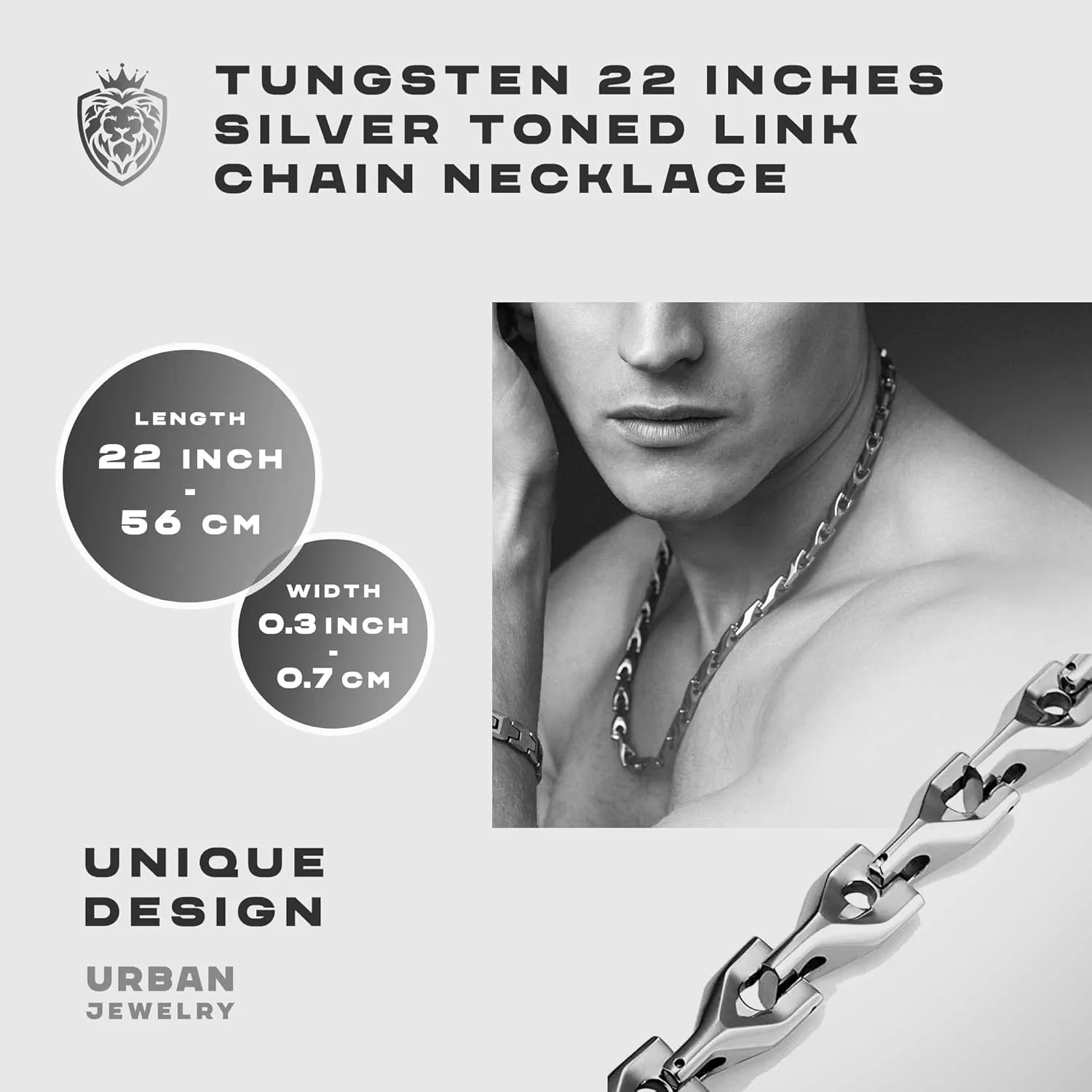 Urban Jewelry Unique Astro Snake 22 Inches Men's Tungsten Golden Toned or Silver Link Necklace Chain (Heavy, Solid)
