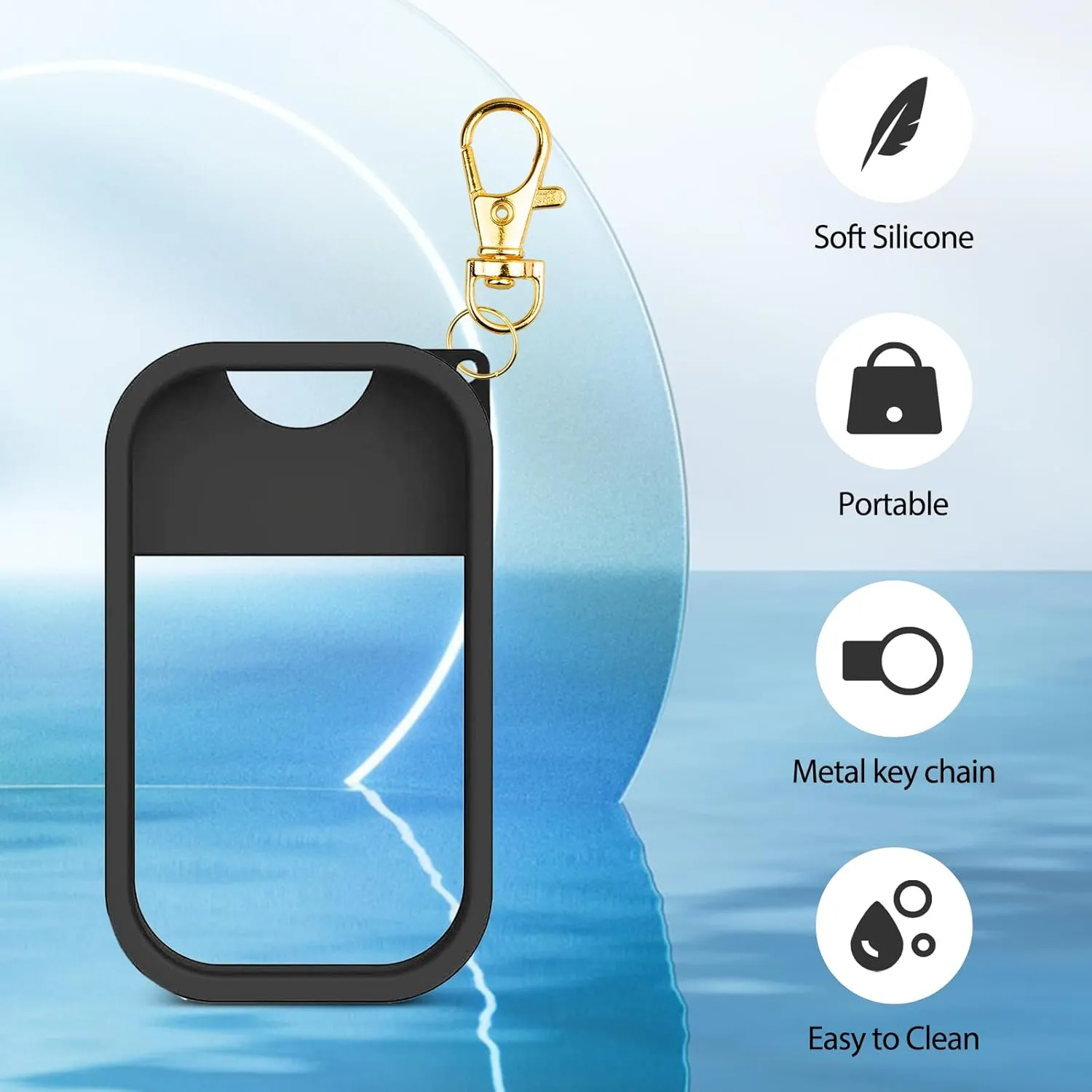 VANEST Silicone Case Compatible with Touchland Hand Sanitizer Spray, Protective Case with Keychain for Power Mist and Glow Mist 1 fl oz, Hand Sanitizer Spray Accessory (Black, 1 Pack)