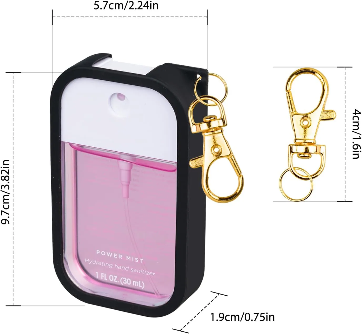 VANEST Silicone Case Compatible with Touchland Hand Sanitizer Spray, Protective Case with Keychain for Power Mist and Glow Mist 1 fl oz, Hand Sanitizer Spray Accessory (Black, 1 Pack)