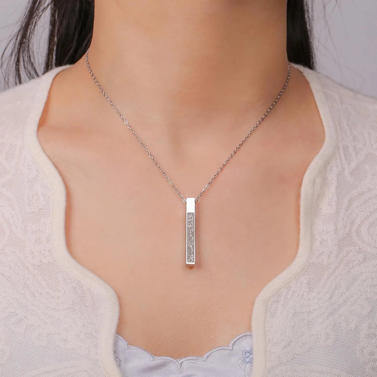 VASSAGO Islamic Ayatul Kursi Necklace for Women Men Stainless Steel/Leather Chain Muslim Allah Arabic 3D Bar Pendant Islam Eid Ramadan Gift Jewelry