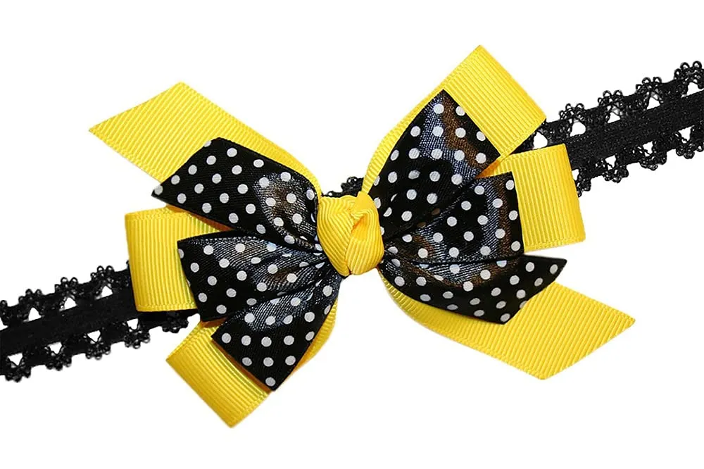 WD2U Baby Girls Black Dotted Grosgrain Boutique Hair Bow Stretch Headband (Azalea)
