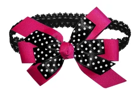 WD2U Baby Girls Black Dotted Grosgrain Boutique Hair Bow Stretch Headband (Azalea)