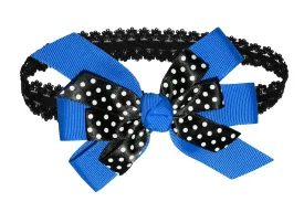 WD2U Baby Girls Black Dotted Grosgrain Boutique Hair Bow Stretch Headband (Blue)