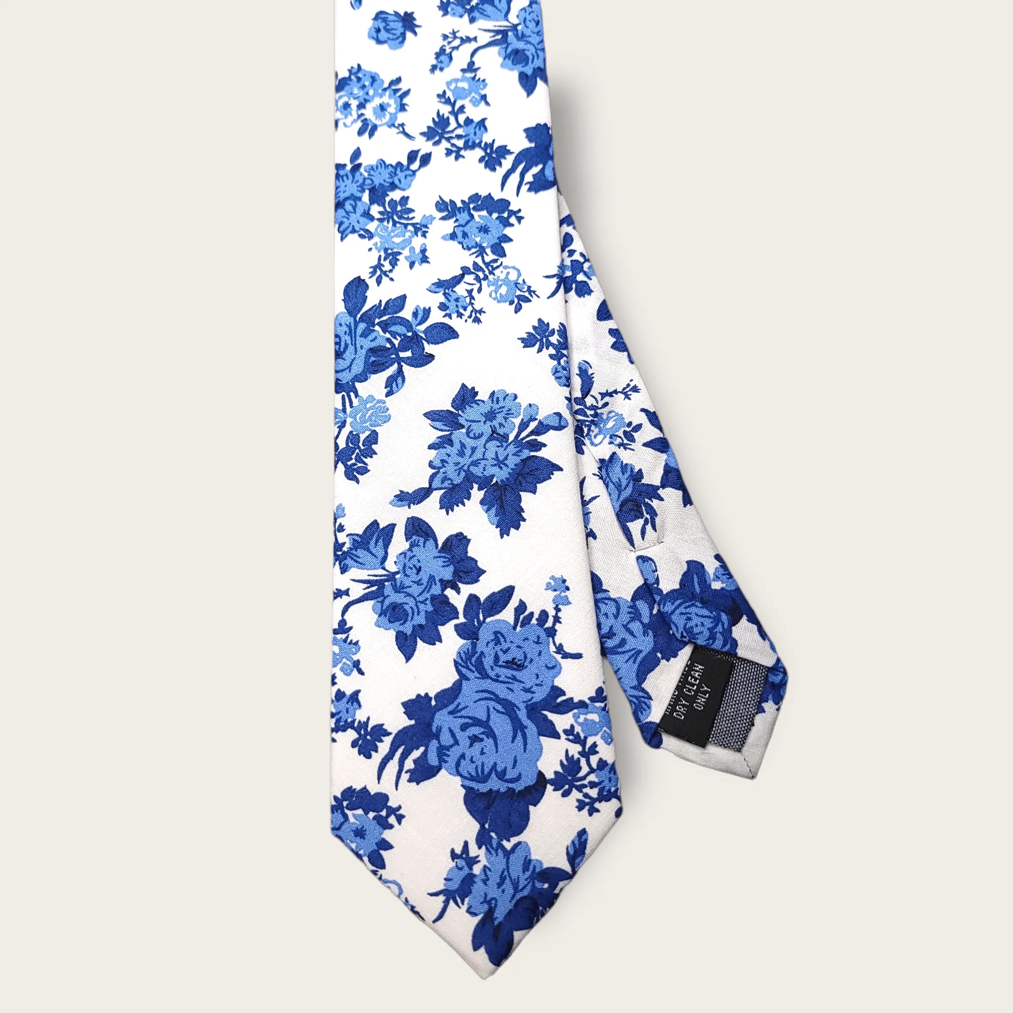 White Blue Floral Slim Tie