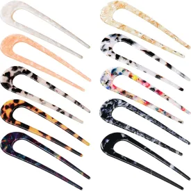 WILLBOND 10 Pcs U Shaped French Hair Pins Tortoise Shell Hair Forks Cellulose Acetate Updo Sticks for Women Chignon Vintage Hairstyle Accessories