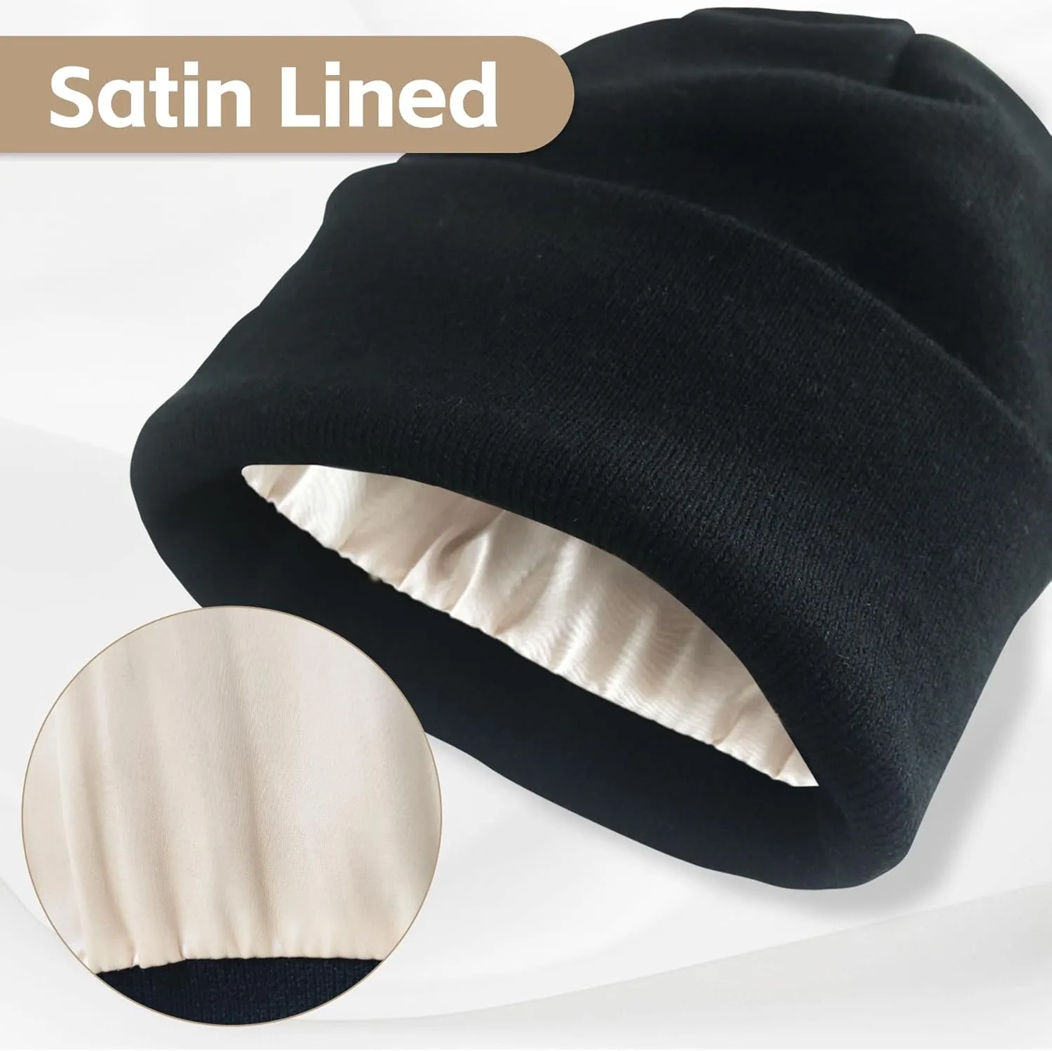 Winter Beanie Warm Knit Cuffed Silk Lining Hats Warm Beanies for Women Men