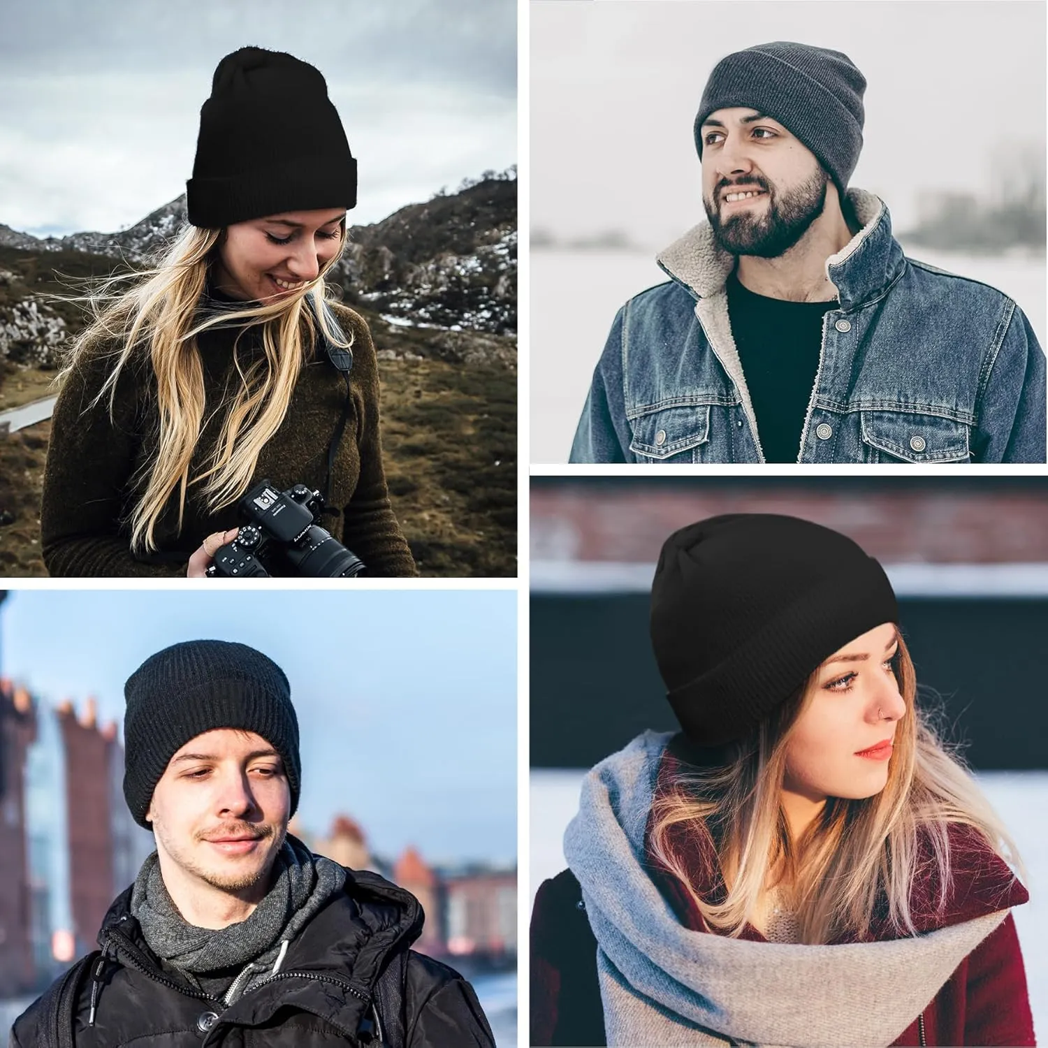 Winter Beanie Warm Knit Cuffed Silk Lining Hats Warm Beanies for Women Men