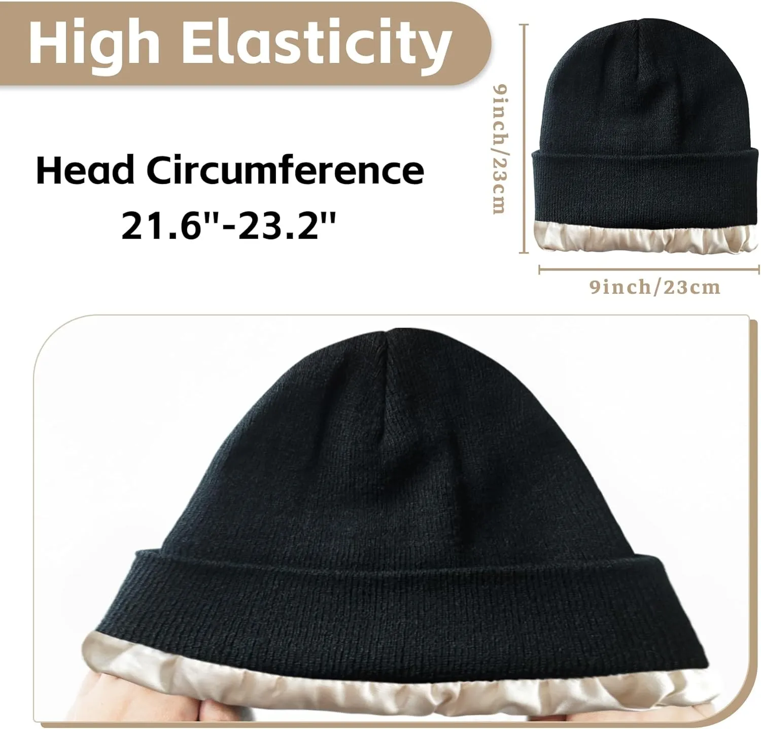 Winter Beanie Warm Knit Cuffed Silk Lining Hats Warm Beanies for Women Men