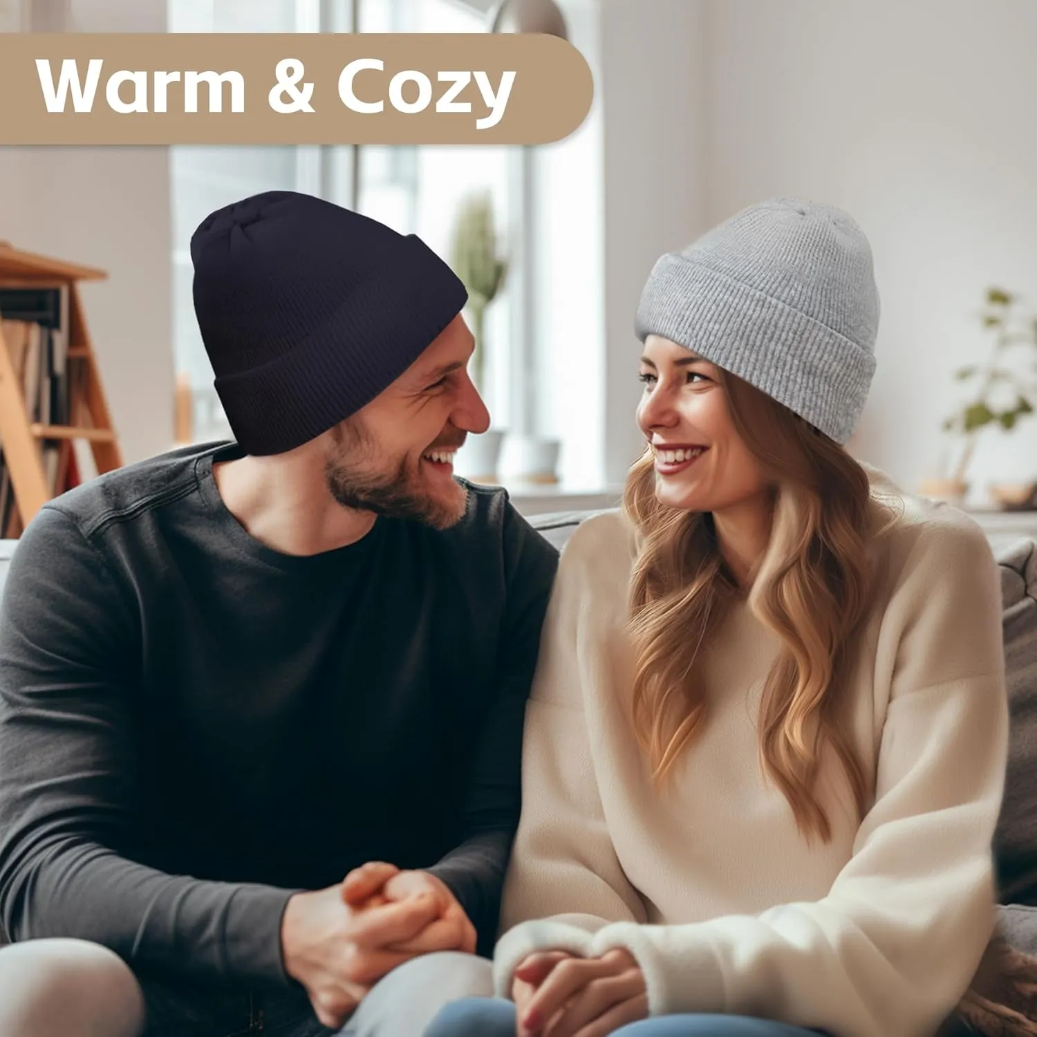Winter Beanie Warm Knit Cuffed Silk Lining Hats Warm Beanies for Women Men