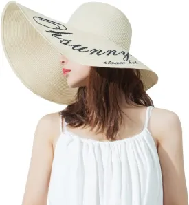 Women's Wide Brim Sun Protection Straw Hat Folable Floppy Hat Summer UV Protection Beach Hat, SLHH1M033X