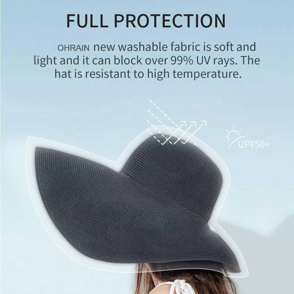Women's Wide Brim Sun Protection Straw Hat Folable Floppy Hat Summer UV Protection Beach Hat, SLHH1M033X