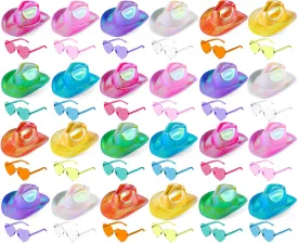 Xtinmee Space Cowgirl Holographic Hat And Rimless Heart Sunglasse Set CowGirl Sparkly Hat for Party Costume Accessories