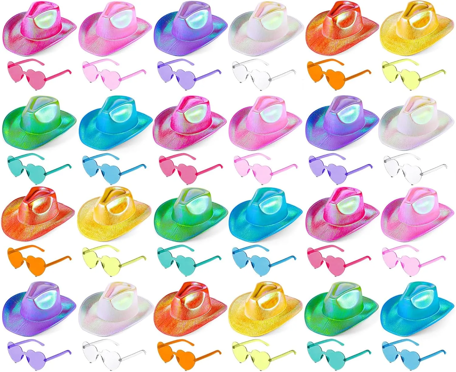 Xtinmee Space Cowgirl Holographic Hat And Rimless Heart Sunglasse Set CowGirl Sparkly Hat for Party Costume Accessories
