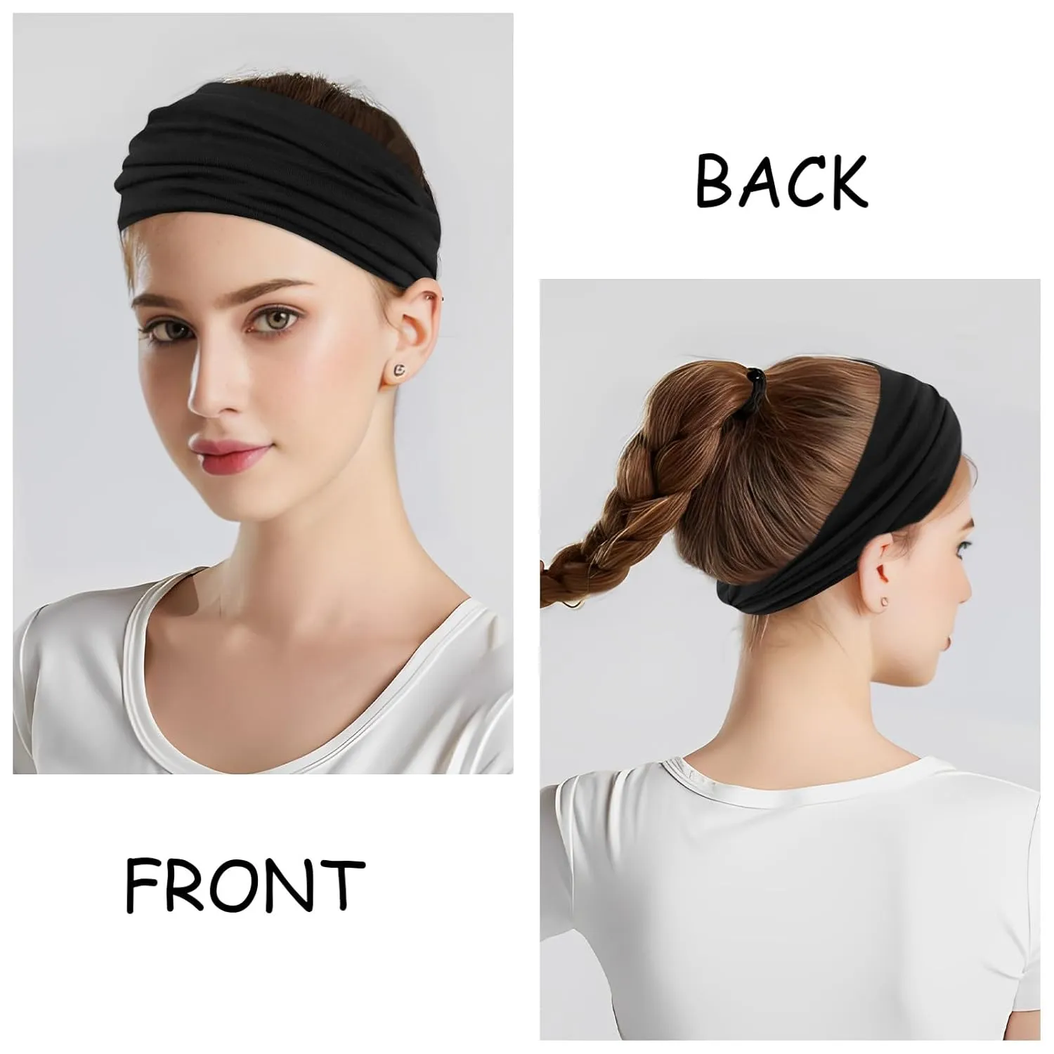 YARIEW Black Headbands for Women Elastic Headbands Stretch Knotted Headband Non-slip Head Bands Women's Hair Band Yoga Workout Head Wraps Hair Accessories for Women Girls 6 Pack