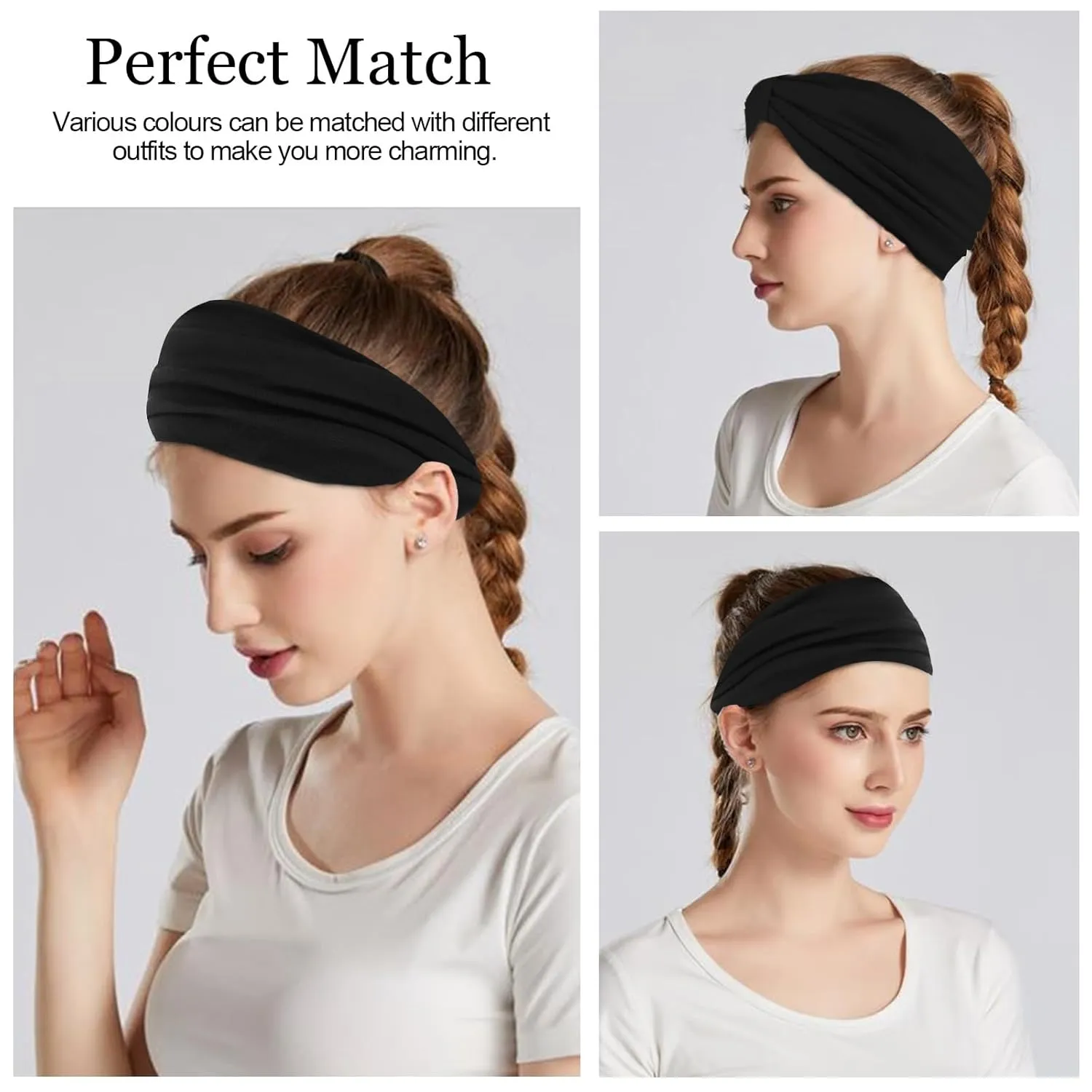 YARIEW Black Headbands for Women Elastic Headbands Stretch Knotted Headband Non-slip Head Bands Women's Hair Band Yoga Workout Head Wraps Hair Accessories for Women Girls 6 Pack