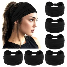 YARIEW Black Headbands for Women Elastic Headbands Stretch Knotted Headband Non-slip Head Bands Women's Hair Band Yoga Workout Head Wraps Hair Accessories for Women Girls 6 Pack