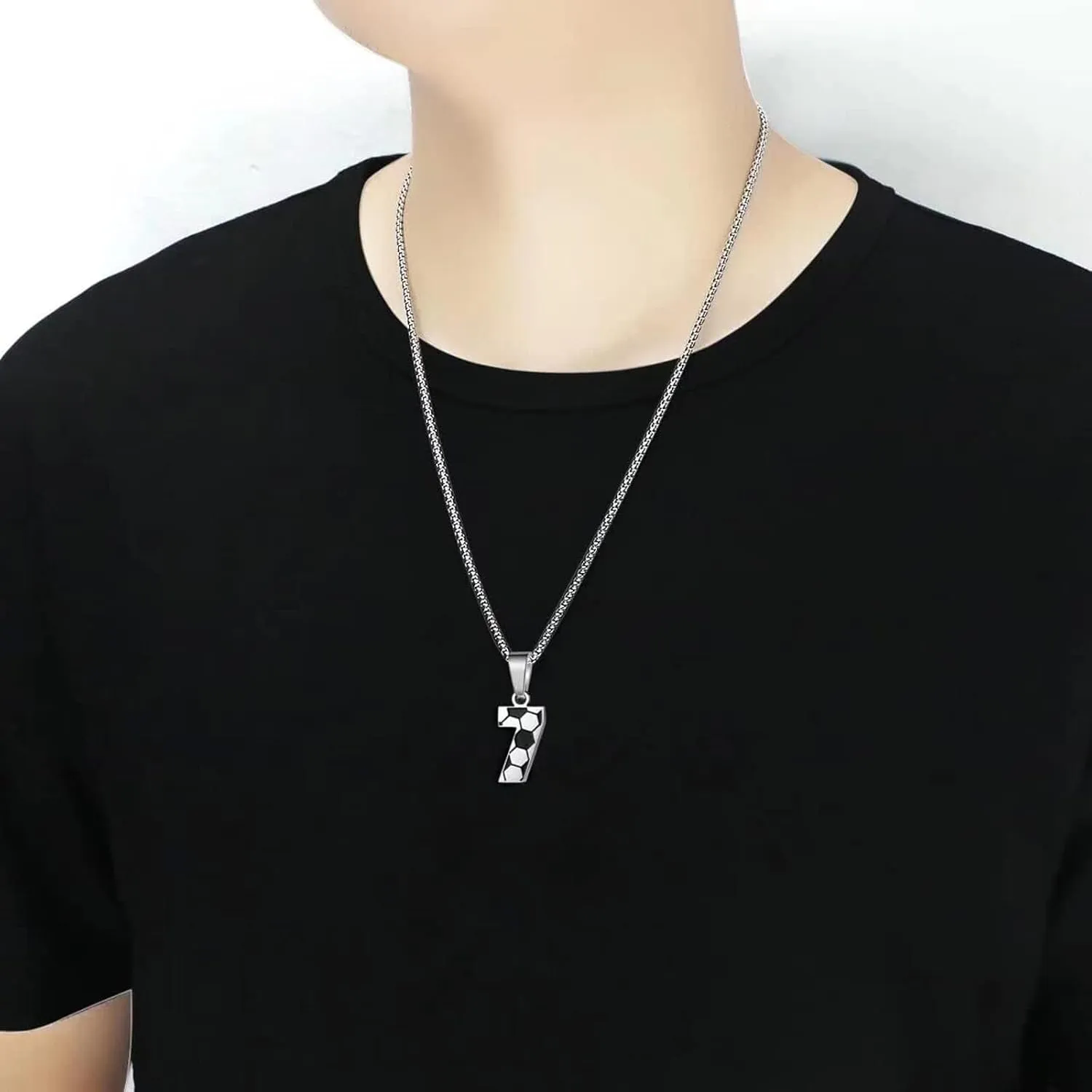 ZRAY Soccer Number Necklace for Men Soccer Charm Pendant Stainless Steel Silver Chain 22 2 inch Personalized Soccer Gift for Men Women
