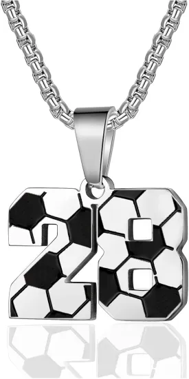 ZRAY Soccer Number Necklace for Men Soccer Charm Pendant Stainless Steel Silver Chain 22 2 inch Personalized Soccer Gift for Men Women